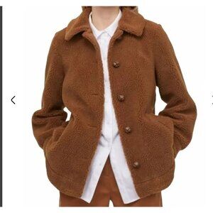 H&M Women's Teddy Sherpa Jacket Button Front Size 10 Brown Polyester